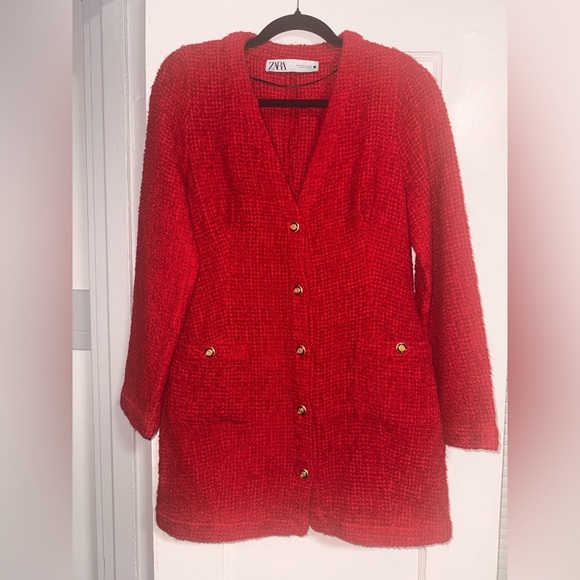 Zara Dresses & Skirts - Zara Red Textured Blazer Dress
